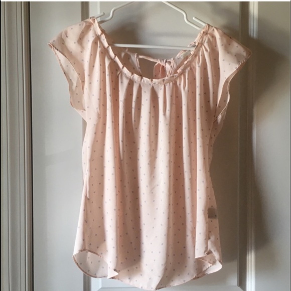 LC Lauren Conrad Pink blouse with grey polka dots - Picture 1 of 5